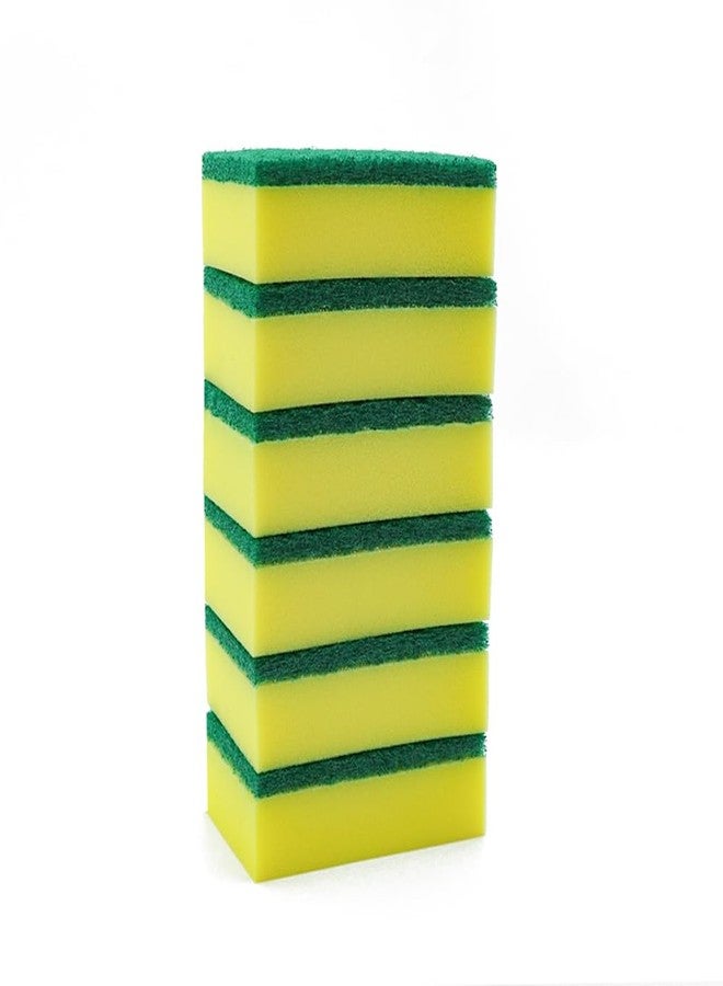 أ بلاس إسفنجة تنظيف المطبخ A Plus، إسفنجة شديدة التحمل وغير قابلة للخدش للأسطح غير اللاصقة والحساسة (عند استخدامها برفق)، عالية الكثافة، تنظيف متعدد الأسطح من الجانبين، عبوة من 6 قطع (أصفر/أخضر) - Image 3